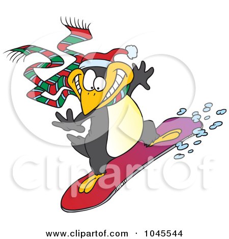 Royalty-Free (RF) Clip Art Illustration of a Cartoon Snowboarding Penguin by toonaday