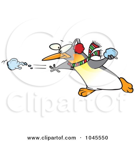 Royalty-Free (RF) Clip Art Illustration of a Cartoon Penguin Throwing A Snow Ball by toonaday