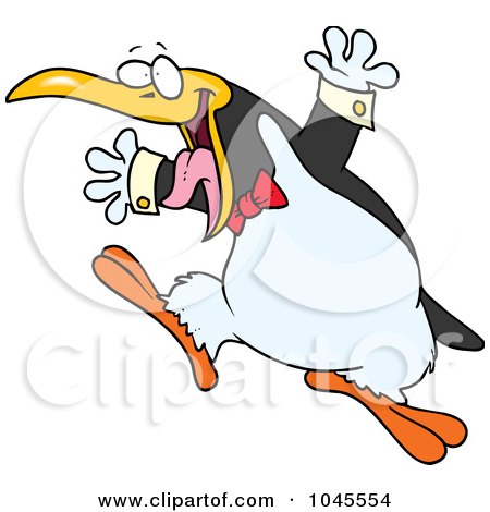 Royalty-Free (RF) Clip Art Illustration of a Cartoon Happy Penguin Wearing A Bow by toonaday