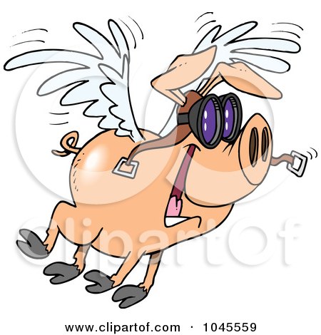 Royalty-Free (RF) Clip Art Illustration of a Cartoon Flying Pig by toonaday