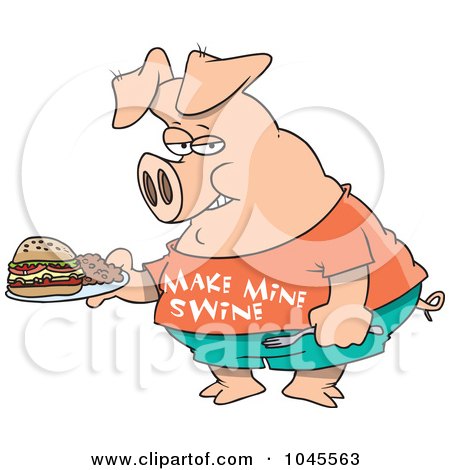 Royalty-Free (RF) Clip Art Illustration of a Cartoon Pig Carrying A Sandwich by toonaday