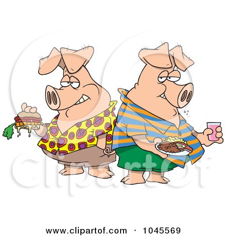 Royalty-Free (RF) Clip Art Illustration of Cartoon Two Hogs Pigging Out by toonaday