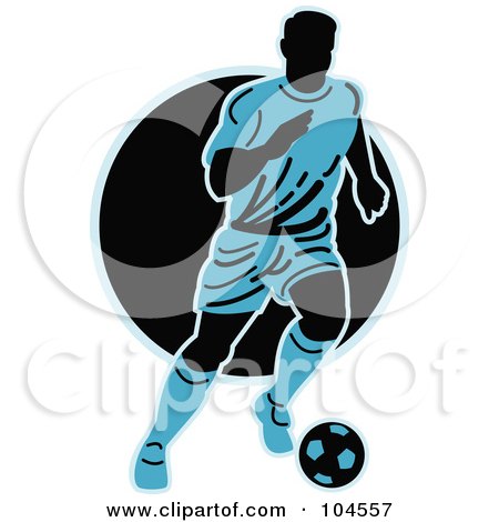 Royalty-Free (RF) Clipart Illustration of a Blue And Black Soccer Player Logo by patrimonio