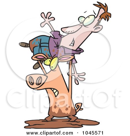 Royalty-Free (RF) Clip Art Illustration of a Cartoon Pig Wrestling A Man In The Mud by toonaday