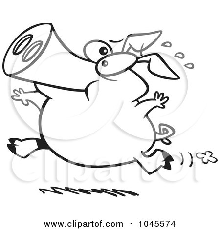 Royalty-Free (RF) Clip Art Illustration of a Cartoon Black And White Outline Design Of A Pig Running by toonaday