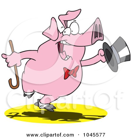 Royalty-Free (RF) Clip Art Illustration of a Cartoon Dancing Pig Performing by toonaday