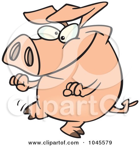 Royalty-Free (RF) Clip Art Illustration of a Cartoon Pig Doing A Happy Dance by toonaday