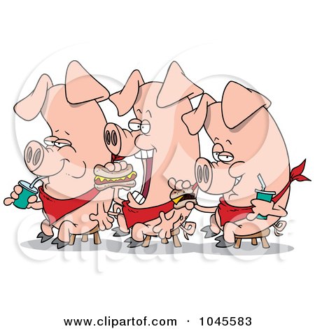Royalty-Free (RF) Clip Art Illustration of Cartoon Three Eating Pigs by toonaday