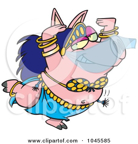 Royalty-Free (RF) Clip Art Illustration of a Cartoon Belly Dancing Pig by toonaday