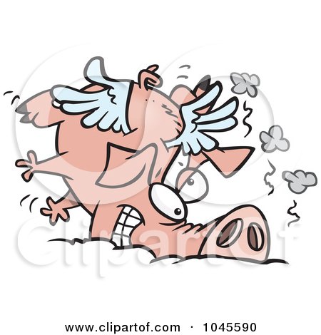 Royalty-Free (RF) Clip Art Illustration of a Cartoon Winged Pig Crashing by toonaday