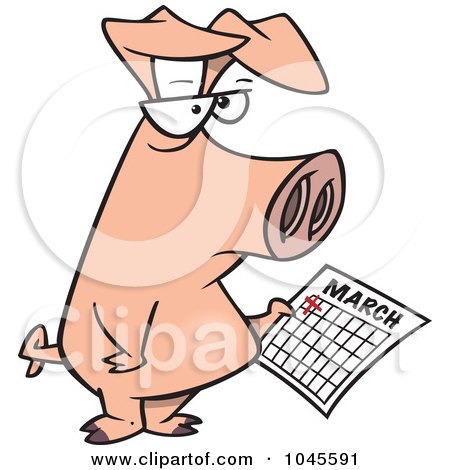 Royalty-Free (RF) Clip Art Illustration of a Cartoon Pig Holding A Calendar by toonaday