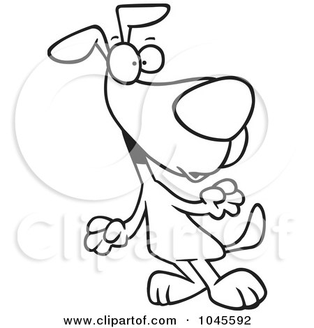 Royalty-Free (RF) Clip Art Illustration of a Cartoon Black And White Outline Design Of A Staring Dog by toonaday