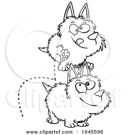 Royalty-Free (RF) Clip Art Illustration of a Cartoon Black And White Outline Design Of Dogs Leaping Over Each Other by toonaday