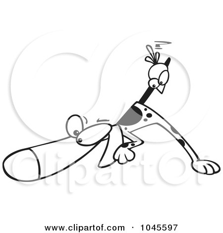 Royalty-Free (RF) Clip Art Illustration of a Cartoon Black And White Outline Design Of A Bird On A Pointer Dog's Tail by toonaday