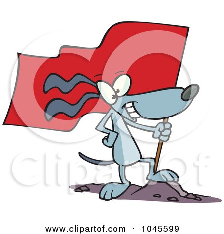 Royalty-Free (RF) Clip Art Illustration of a Cartoon Patriotic Dog Standing On A Mound With A Flag by toonaday