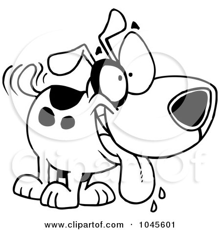 Royalty-Free (RF) Clip Art Illustration of a Cartoon Black And White Outline Design Of A Drooling Happy Dog by toonaday