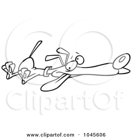 Royalty-Free (RF) Clip Art Illustration of a Cartoon Black And White Outline Design Of A Dog Playing Dead by toonaday