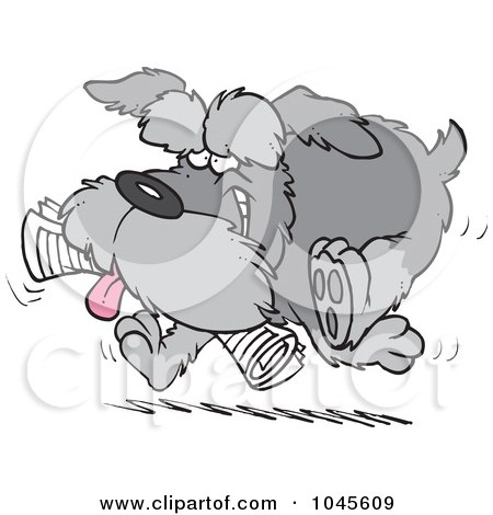 Royalty-Free (RF) Clip Art Illustration of a Cartoon Schnauzer Dog Fetching A Newspaper by toonaday