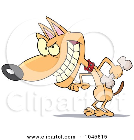 Royalty-Free (RF) Clip Art Illustration of a Cartoon Psychotic Dog Holding A Bone by toonaday