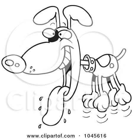 Royalty-Free (RF) Clip Art Illustration of a Cartoon Black And White Outline Design Of A Drooling Hyper Dog by toonaday