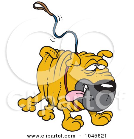 Royalty-Free (RF) Clip Art Illustration of a Cartoon Sharpei Dog Running With A Leash Attached by toonaday