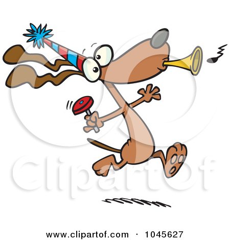 Royalty-Free (RF) Clip Art Illustration of a Cartoon Party Dog With Noise Makers by toonaday