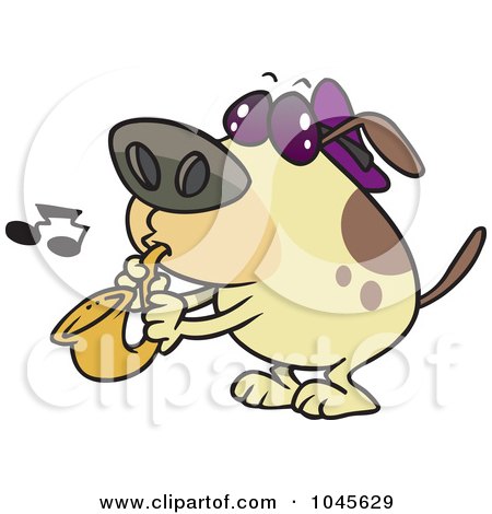 Royalty-Free (RF) Clip Art Illustration of a Cartoon Dog Playing A Saxophone by toonaday
