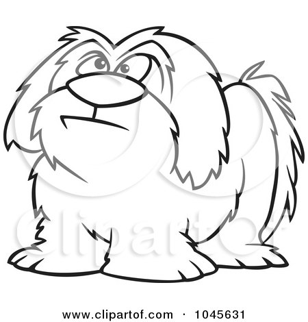 Royalty-Free (RF) Clip Art Illustration of a Cartoon Black And White Outline Design Of A Shaggy Dog by toonaday