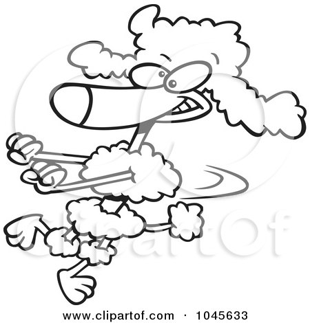 Royalty-Free (RF) Clip Art Illustration of a Cartoon Black And White Outline Design Of A Poodle Doing A Happy Dance by toonaday
