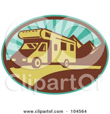 Royalty-Free (RF) Clipart Illustration of a Driving RV Logo by patrimonio
