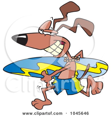 Royalty-Free (RF) Clip Art Illustration of a Cartoon Surfer Dog Running With A Board by toonaday