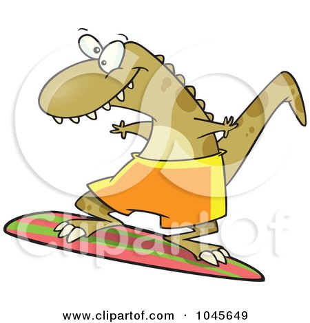 Royalty-Free (RF) Clip Art Illustration of a Cartoon Surfer Dinosaur by toonaday