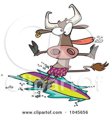 Royalty-Free (RF) Clip Art Illustration of a Cartoon Surfer Cow by toonaday