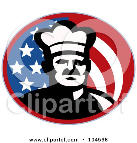 Royalty-Free (RF) Clipart Illustration of a Chef And American Flag Logo by patrimonio