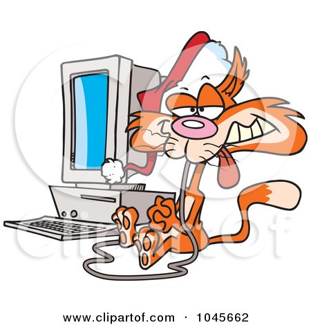 Royalty-Free (RF) Clip Art Illustration of a Cartoon Christmas Cat With A Computer Mouse In His Mouth by toonaday