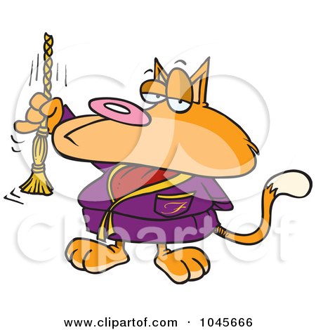 Royalty-Free (RF) Clip Art Illustration of a Cartoon Spoiled Cat Ringing A Bell by toonaday