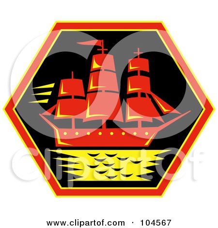 Royalty-Free (RF) Clipart Illustration of a Clipper Ship Logo by patrimonio