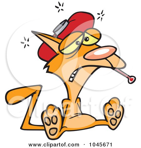 Royalty-Free (RF) Clip Art Illustration of a Cartoon Sick Cat With A Fever by toonaday