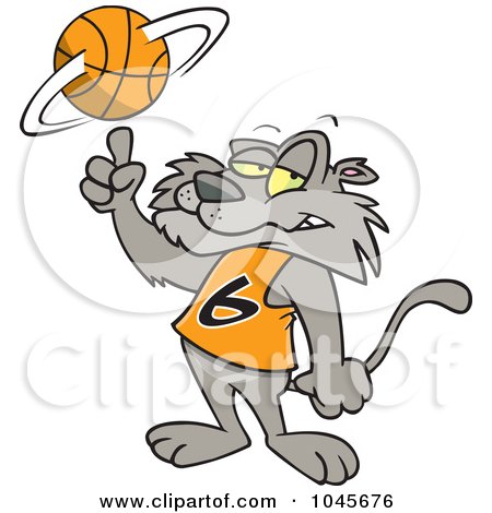 Royalty-Free (RF) Clip Art Illustration of a Cartoon Big Cat Spinning A Basketball by toonaday