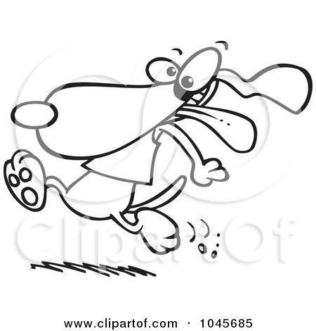 Royalty-Free (RF) Clip Art Illustration of a Cartoon Black And White Outline Design Of A Dog Running With His Tongue Hanging Out by toonaday