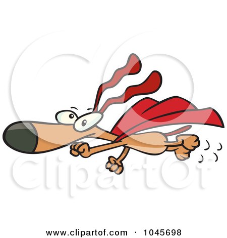 Royalty-Free (RF) Clip Art Illustration of a Cartoon Super Dog Flying In A Cape by toonaday