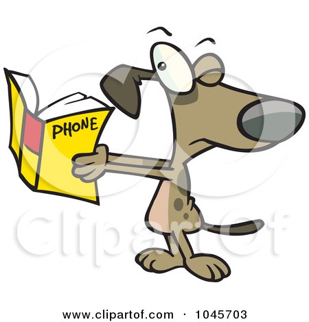 Royalty-Free (RF) Clip Art Illustration of a Cartoon Dog Squinting At A Phone Book by toonaday
