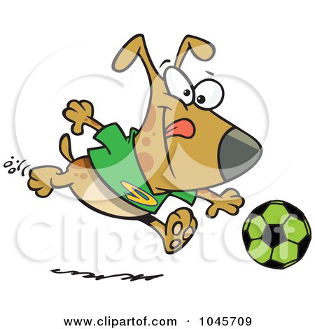 Royalty-Free (RF) Clip Art Illustration of a Cartoon Dog Playing Soccer by toonaday