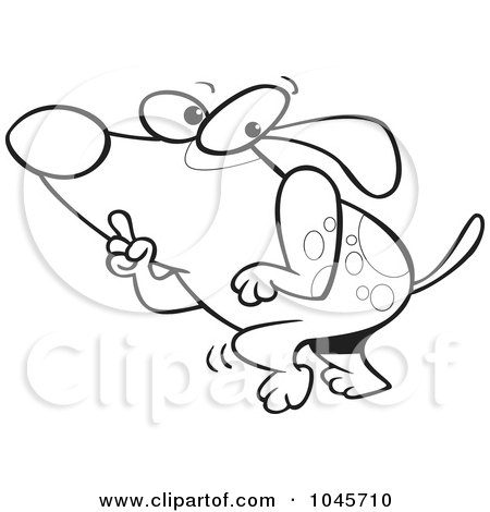Royalty-Free (RF) Clip Art Illustration of a Cartoon Black And White Outline Design Of A Sneaky Dog Tip Toeing by toonaday