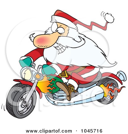 Royalty-Free (RF) Clip Art Illustration of a Cartoon Biker Santa On A Motorcycle by toonaday