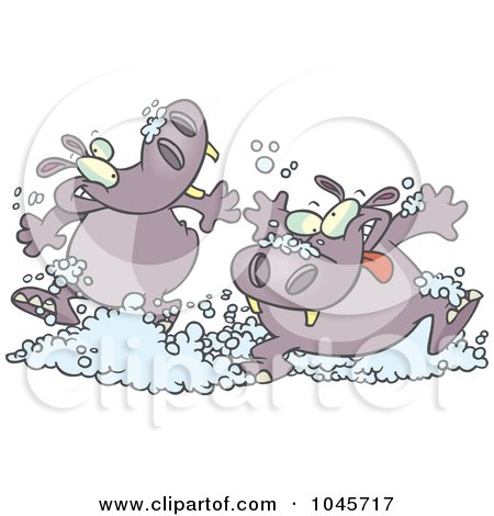 Royalty-Free (RF) Clip Art Illustration of Cartoon Party Hippos Playing In Bubbles by toonaday