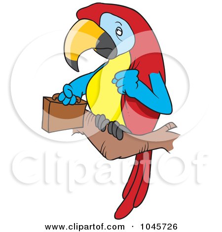 Royalty-Free (RF) Clip Art Illustration of a Cartoon Parrot Legal With A Briefcase by toonaday