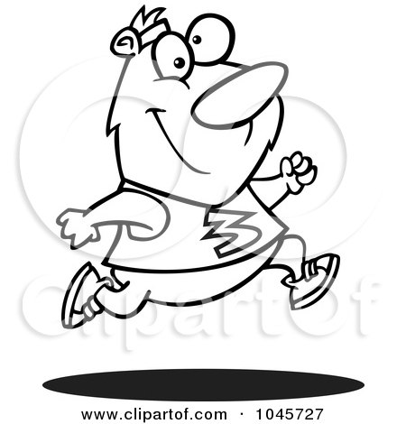 Royalty-Free (RF) Clip Art Illustration of a Cartoon Black And White Outline Design Of A Jogger Bear by toonaday