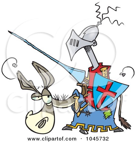 Royalty-Free (RF) Clip Art Illustration of a Cartoon Broke Jouster On A Donkey by toonaday
