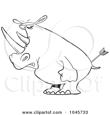 Royalty-Free (RF) Clip Art Illustration of a Cartoon Black And White Outline Design Of A Peeved Rhino by toonaday